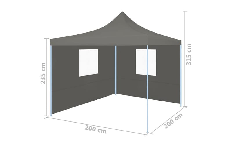 Sammenleggbart festtelt 2 sidevegger 2x2m stål antrasitt - Hagetent & lagertelt
