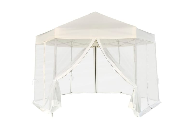 Sekskantet popup partytelt m. 6 sidevegger kremhvit 3,6x3,1m - Beige - Hagetent & lagertelt