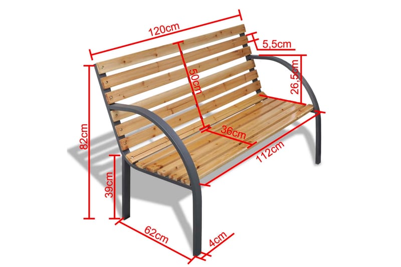 Hagebenk 120 cm tre og jern - Brun - Hagemøbler & utemiljø - Utesofa - Hagebenk & utebenk