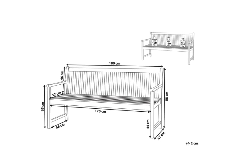 Hagebenk akasietre lysebrun 180 cm VIVARA - Tre/natur - Hagemøbler & utemiljø - Utesofa - Hagebenk & utebenk