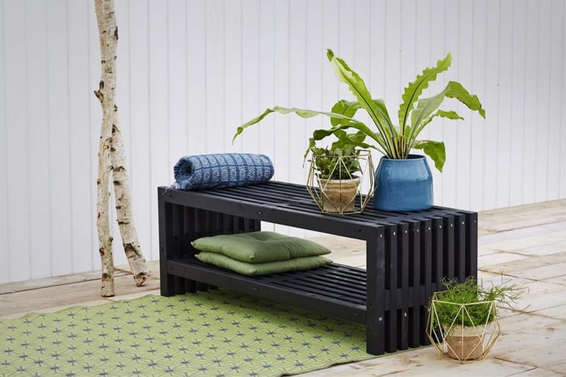 Rustikk benk Design av terrassebord138x49x45cm m/hylle svart - Grå - Hagemøbler & utemiljø - Utesofa - Hagebenk & utebenk