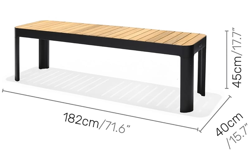 Utebenk Portals 182 cm - Svart/Tre - Hagemøbler & utemiljø - Utesofa - Hagebenk & utebenk