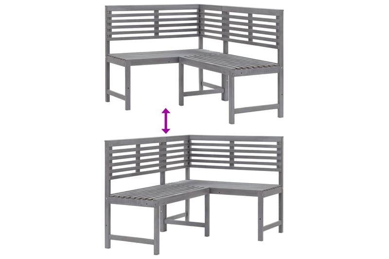 Utendørs hjørnebenk grå 140 cm heltre akasie - Grå - Hagemøbler & utemiljø - Utesofa - Hagebenk & utebenk