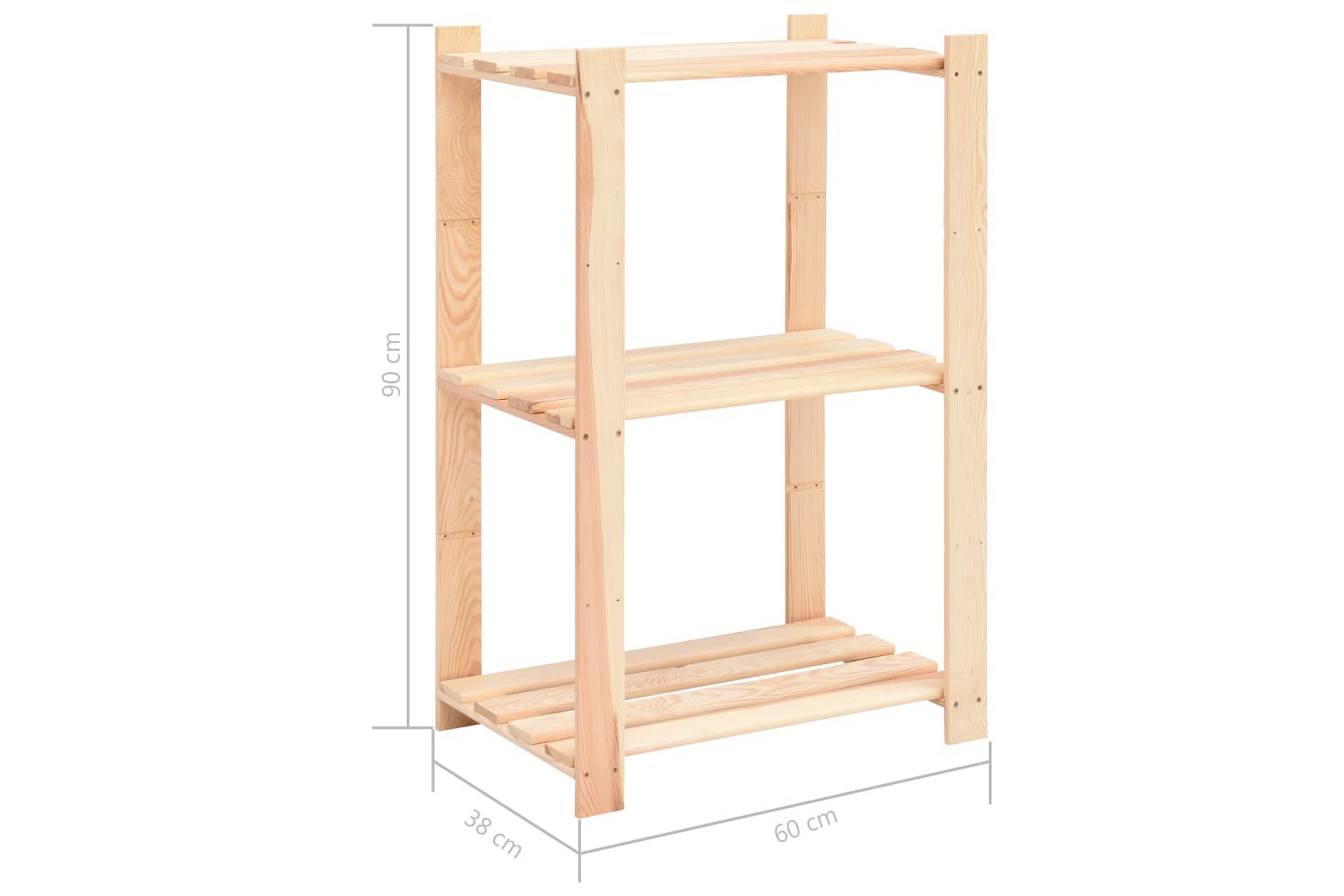 Oppbevaringshylle 3 etasjer 60x38x90 cm heltre furu 150 kg