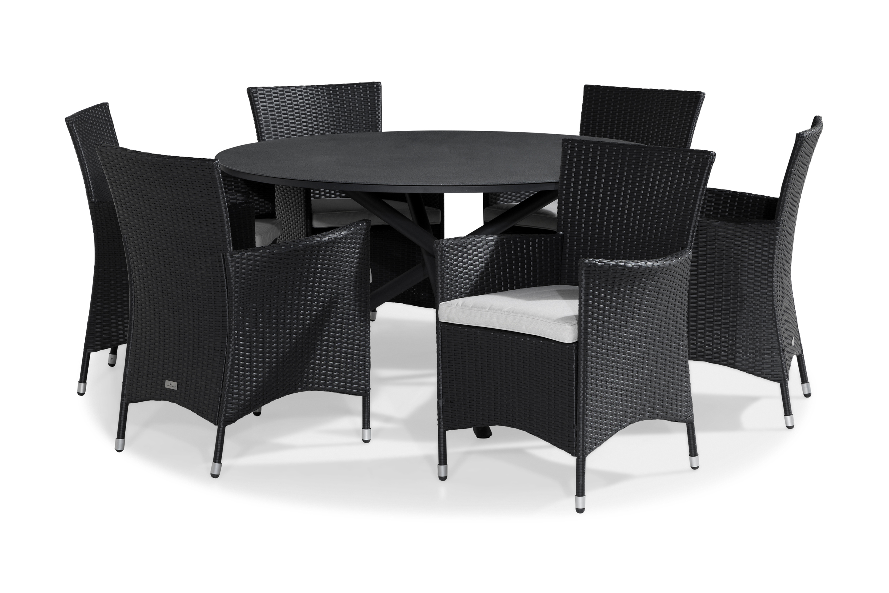 Comfort Garden Spisegruppe Alex 140 Rund + 6 Thor Stol m Pute - Svart|Grå Steinlook|Hvit