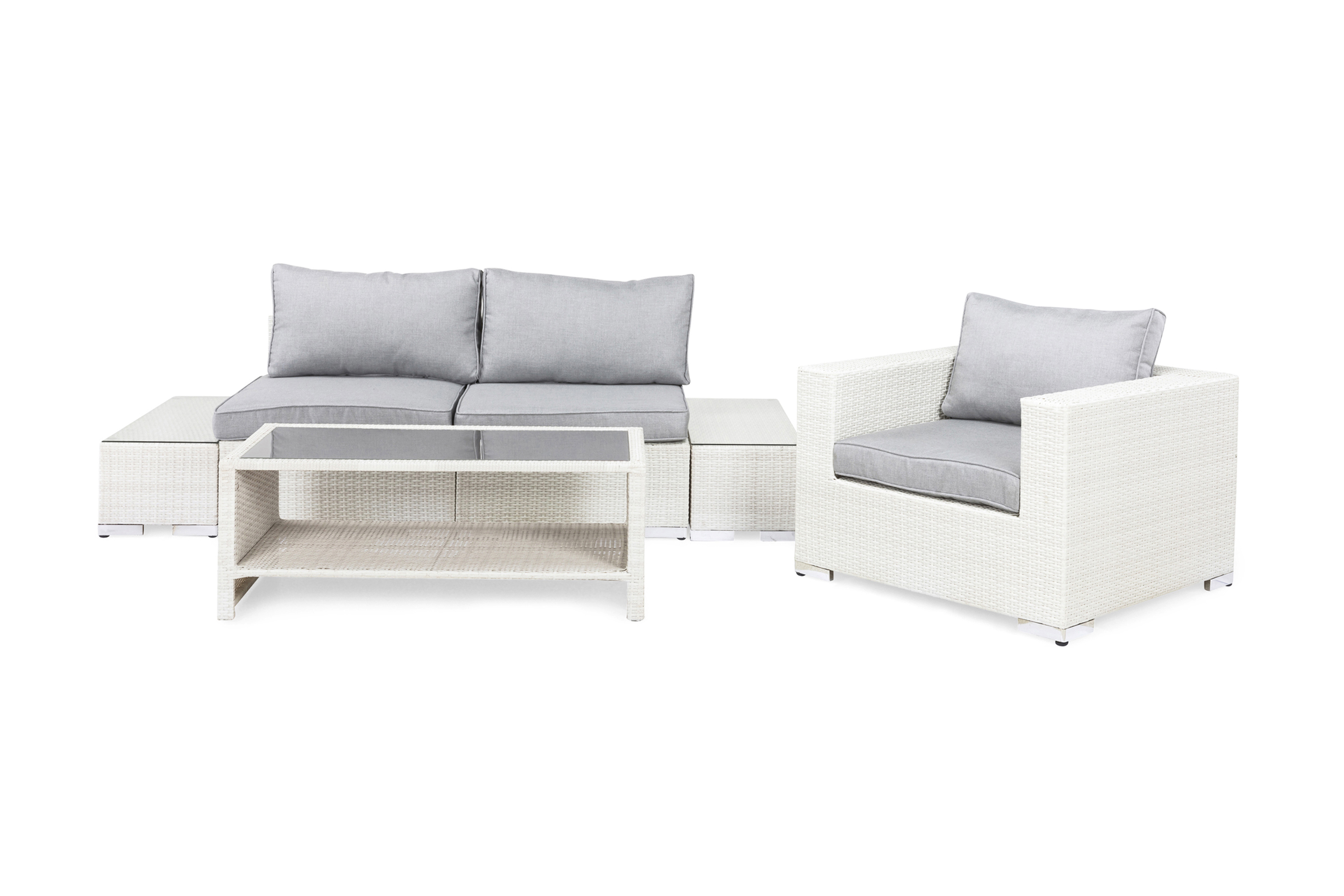 Comfort Garden Loungegruppe Bahamas 3 Pers 1 Bord m Hylle - 2 Avslutninger Lenestol Hvit