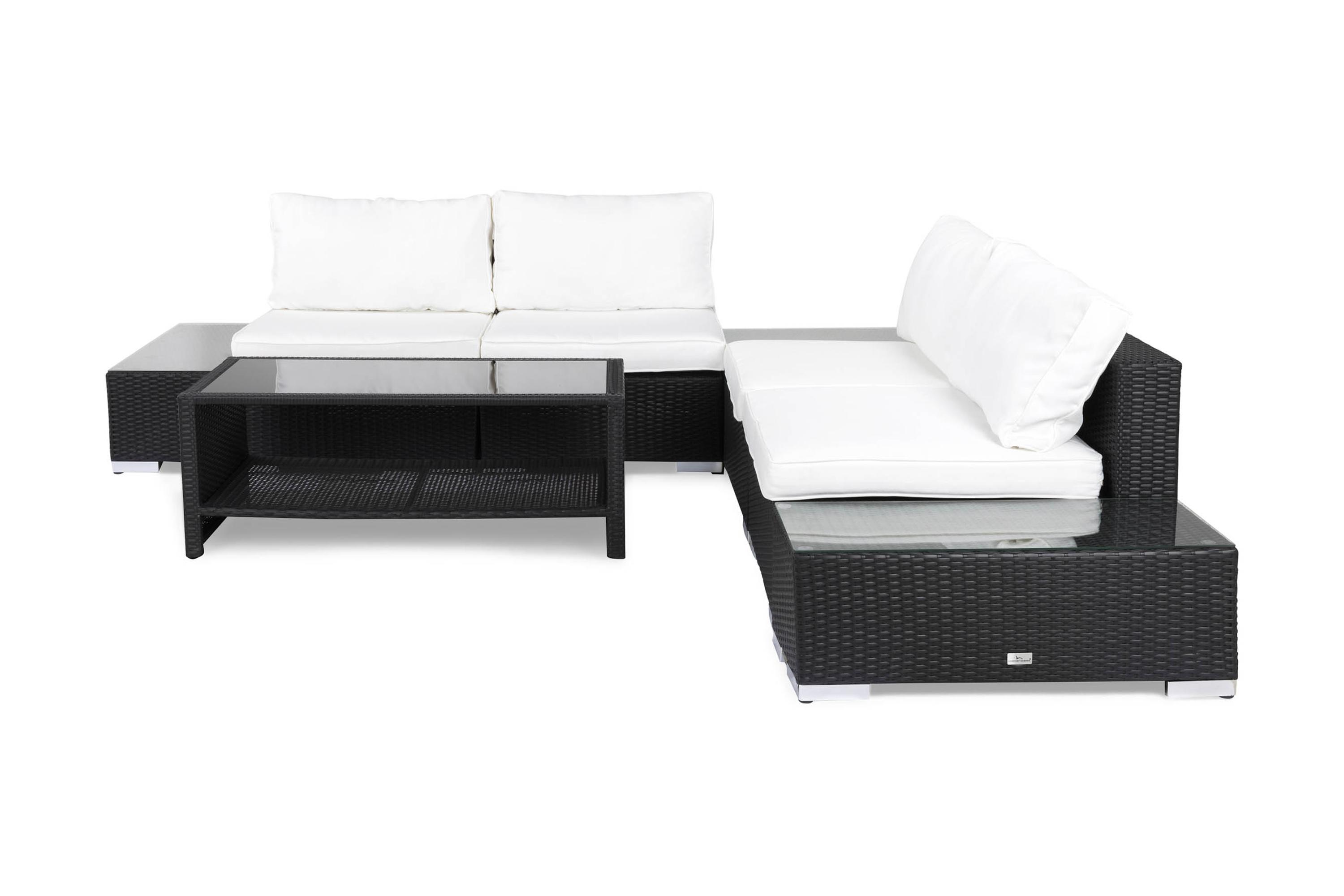 Comfort Garden Loungegruppe Bahamas 5 Pers 1 Bord m Hylle - Divan 2 Avslutninger Svart