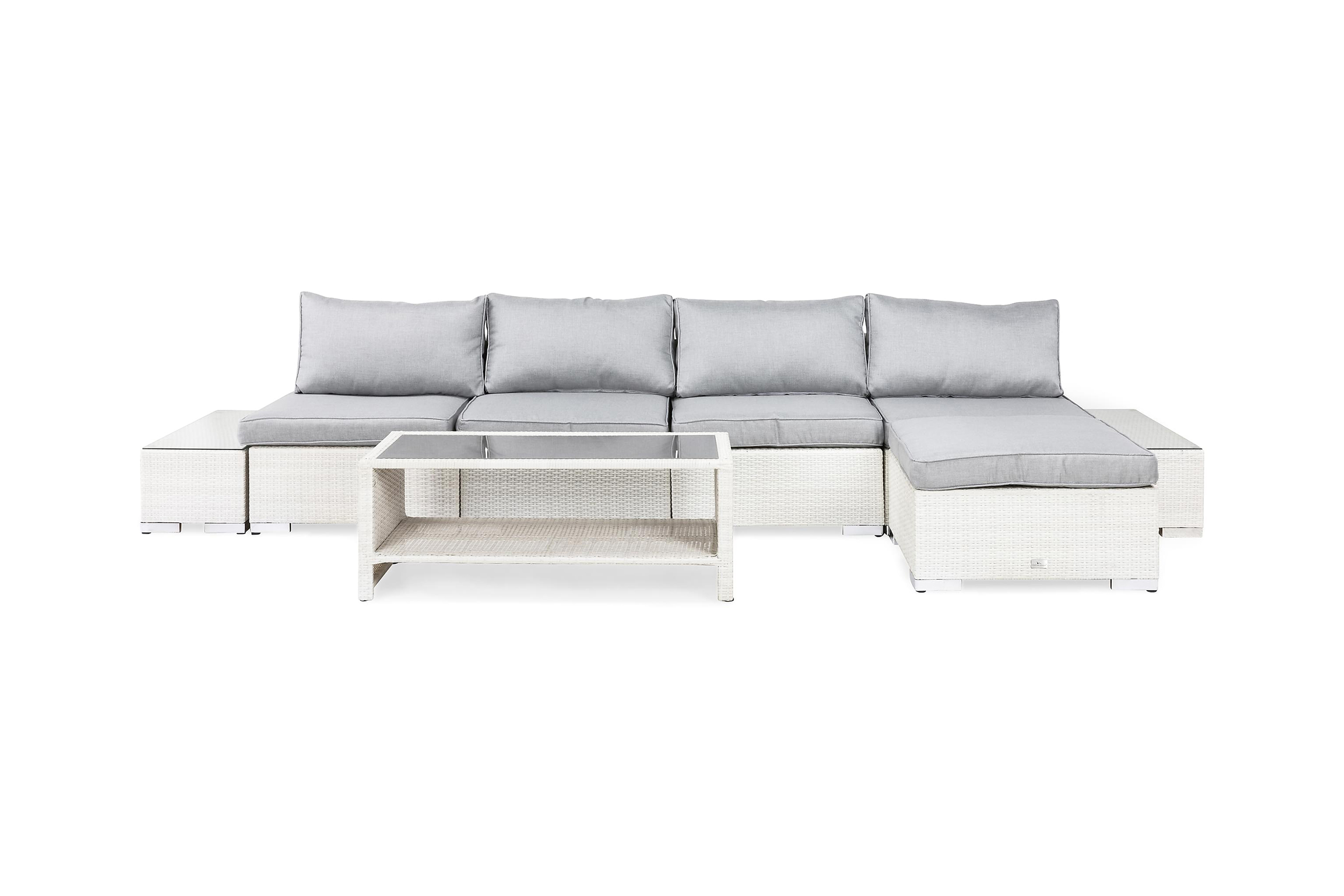 Comfort Garden Loungegruppe Bahamas 5 Pers 1 Bord m Hylle - 2 Avslutninger Divan Hvit