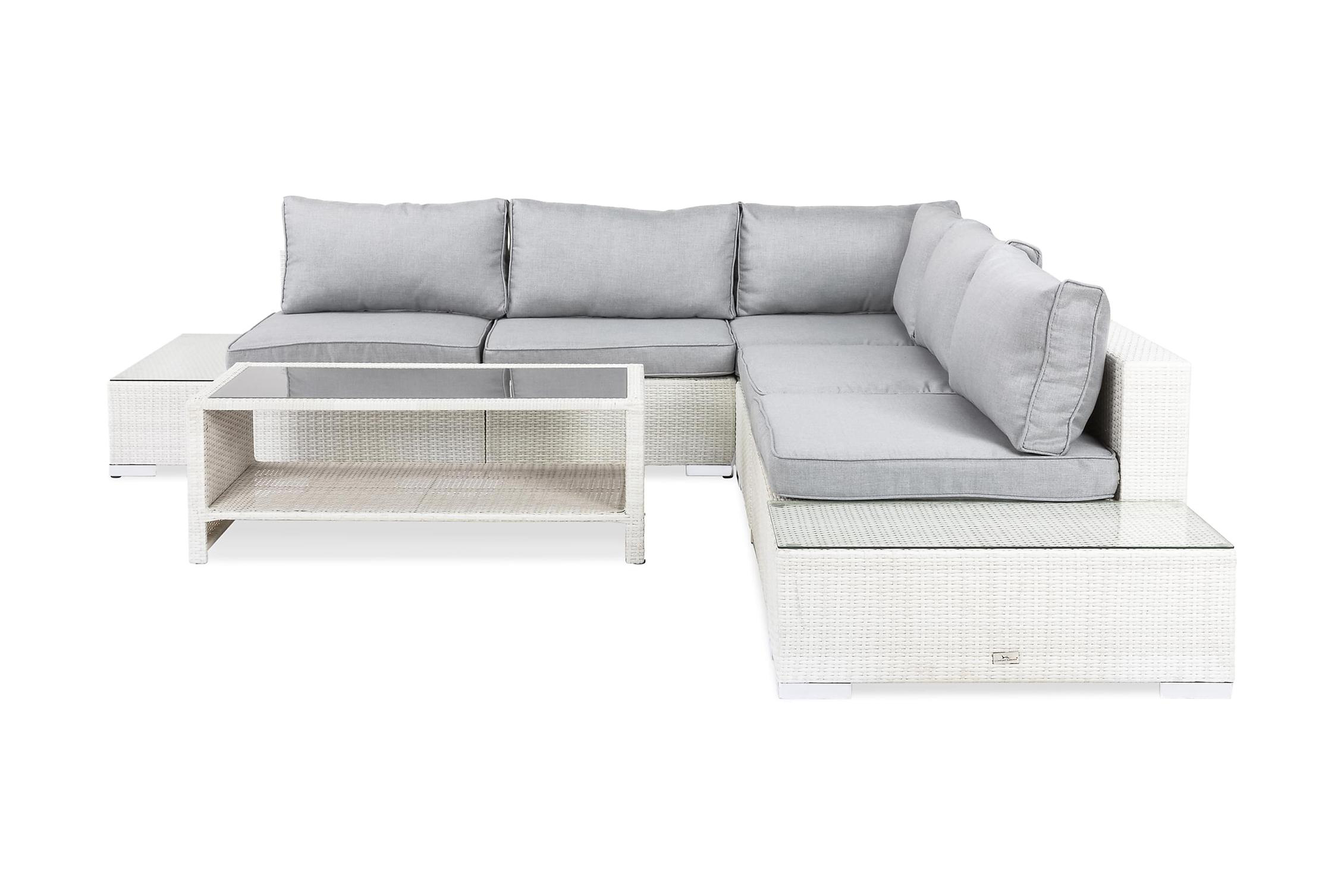 Comfort Garden Loungegruppe Bahamas 5 Pers 1 Bord m Hylle - 2 Avslutninger Hvit