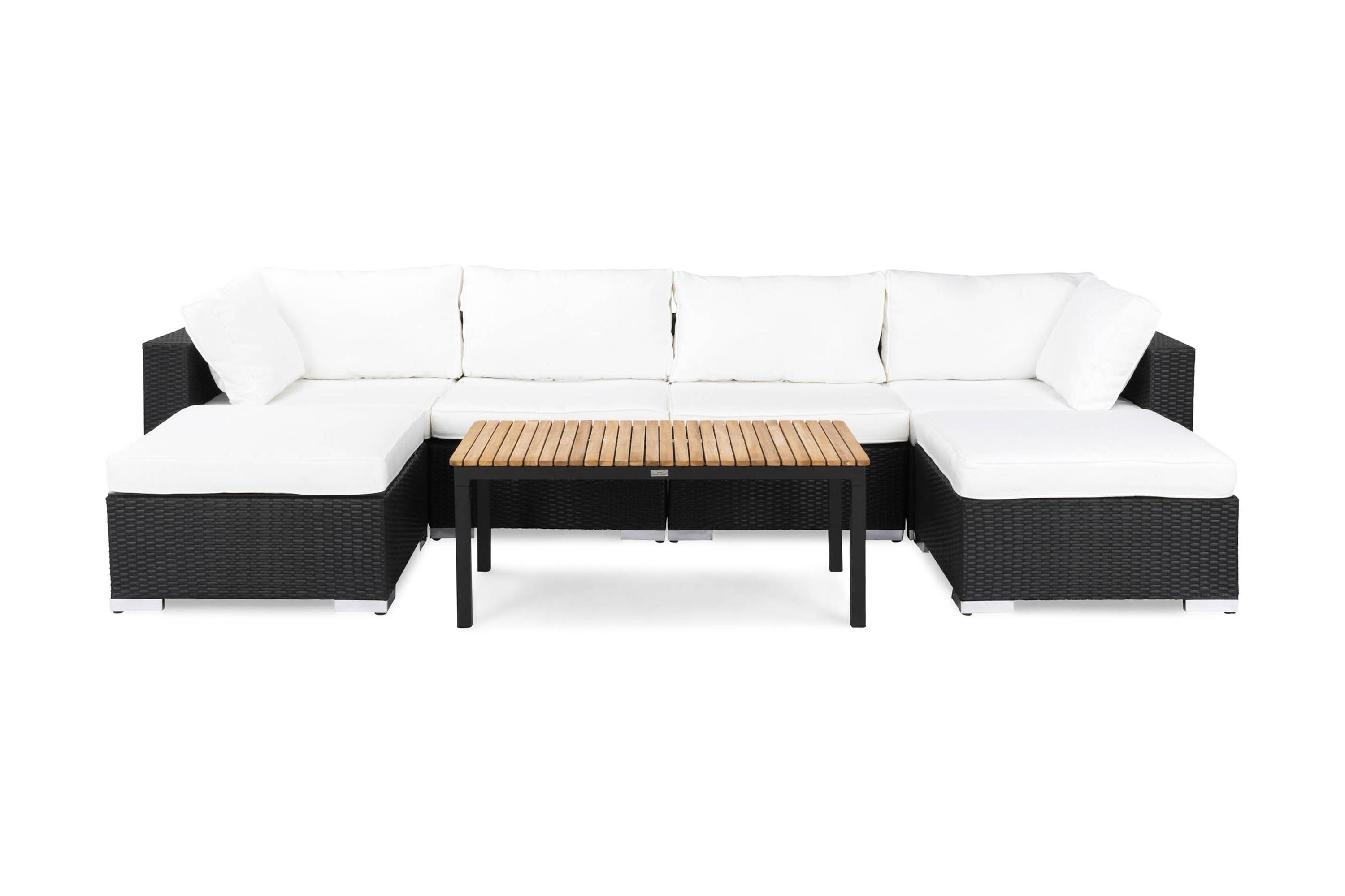 Comfort Garden Loungegruppe Bahamas 6 Pers Bord Svart/Teak - 2 Divan|Bord Svart