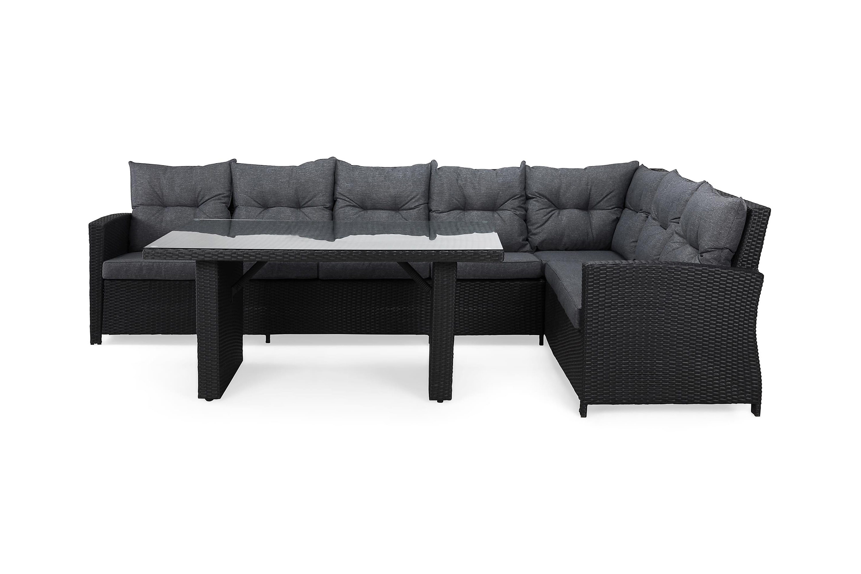 Comfort Garden Loungegruppe James Svart/Glass - Bord Sofa Høyre Midtdel