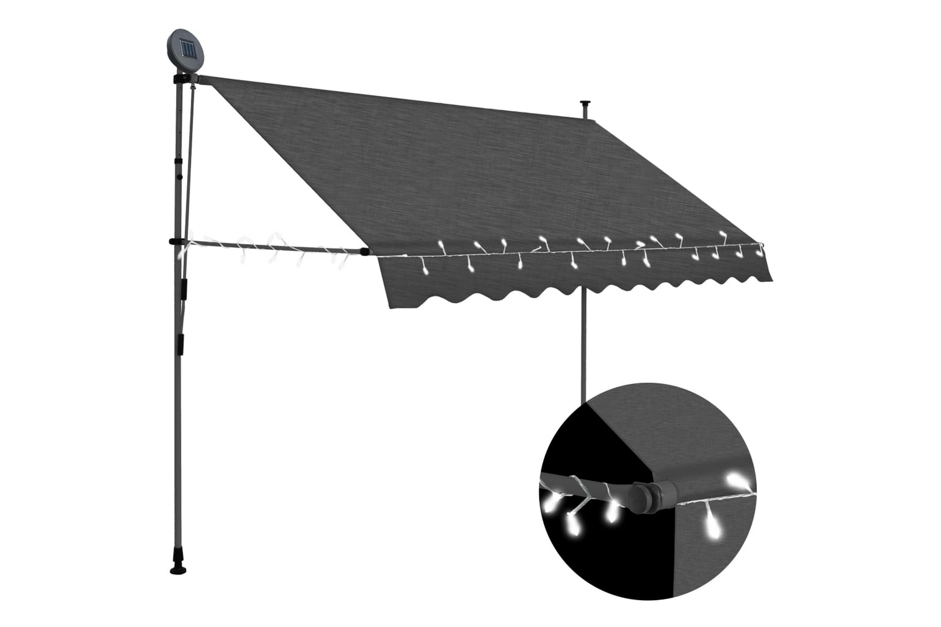 Be Basic Manuell uttrekkbar markise med LED 250 cm antrasitt - Grå