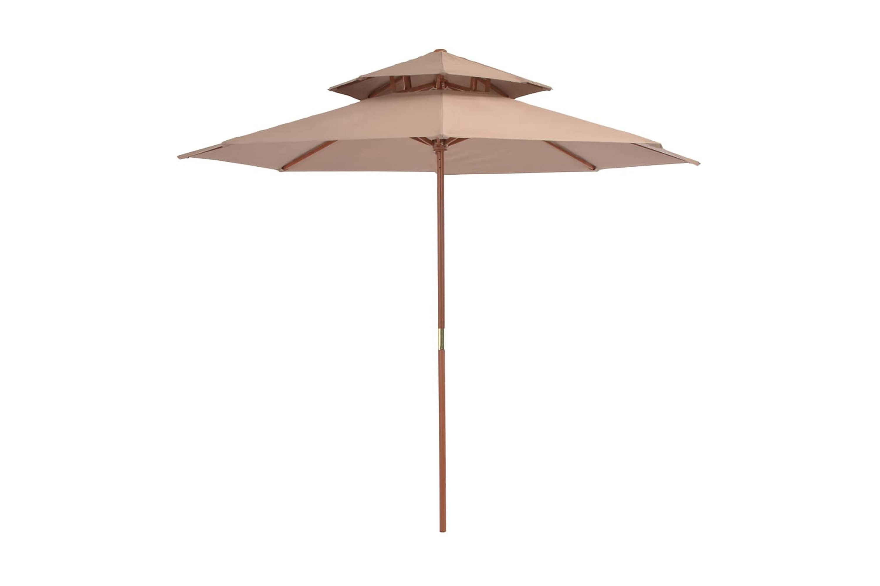 Be Basic Dobbel parasoll med trestang 270 cm gråbrun - Rosa|Beige