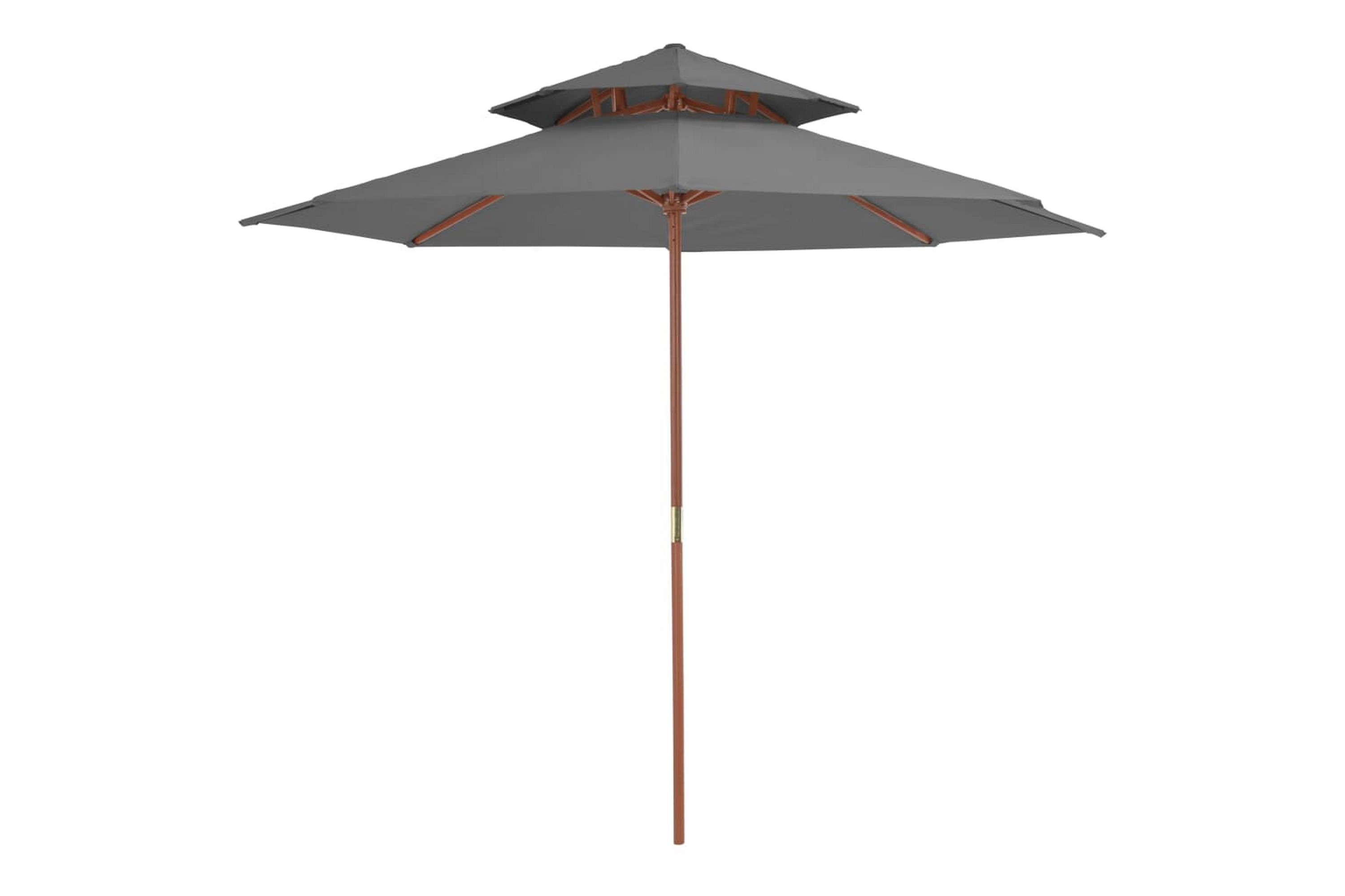 Be Basic Dobbel parasoll med trestang 270 cm antrasitt - Grå|Svart