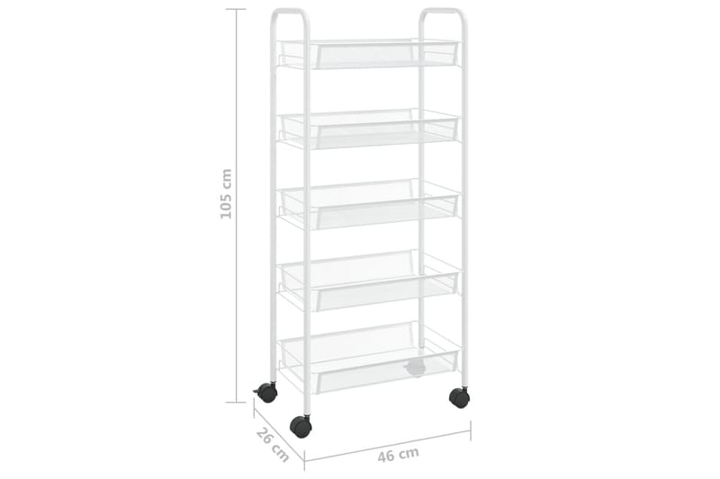 5-etasjers kjøkkenvogn hvit 46x26x105 cm jern - Hvit - Interiør - Baderomsinnredning - Vogn til baderom