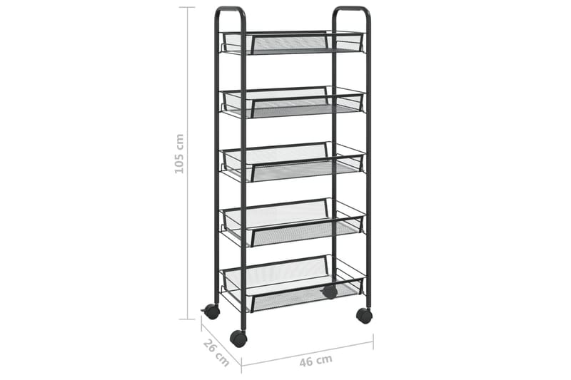 5-etasjers kjøkkenvogn svart 46x26x105 cm jern - Svart - Interiør - Baderomsinnredning - Vogn til baderom