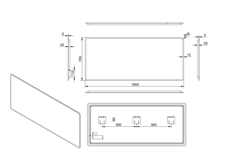 Speil Häggen 160x70 cm - Sølv - Interiør - Baderomsinnredning - Baderomsspeil