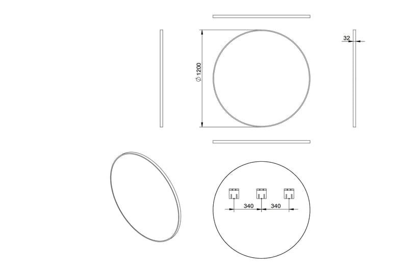 Speil Linka 120 cm - Svart - Baderomsspeil - Speil