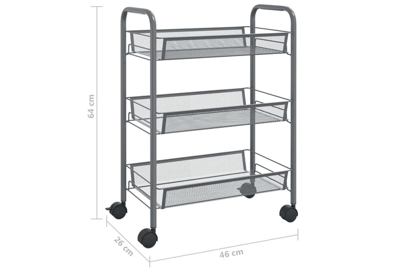 3-etasjers kjøkkenvogn grå 46x26x64 cm jern - Grå - Interiør - Baderomsinnredning - Vogn til baderom