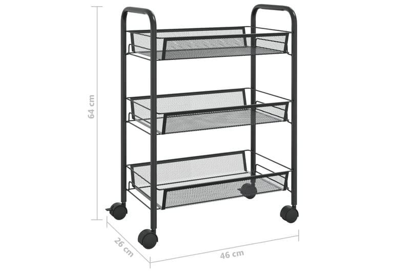 3-etasjers kjøkkenvogn svart 46x26x64 cm jern - Svart - Interiør - Baderomsinnredning - Vogn til baderom