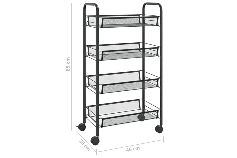 4-etasjers kjøkkenvogn svart 46x26x85 cm jern - Svart - Interiør - Baderomsinnredning - Vogn til baderom