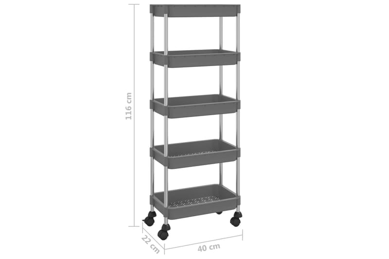 5-etasjers kjøkkenvogn grå 40x22x116 cm jern og ABS - Grå - Interiør - Baderomsinnredning - Vogn til baderom