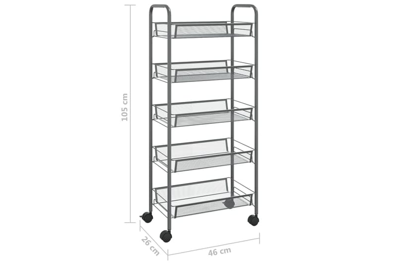 5-etasjers kjøkkenvogn grå 46x26x105 cm jern - Grå - Interiør - Baderomsinnredning - Vogn til baderom