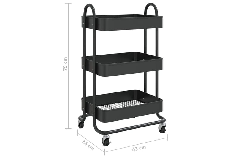 Kjøkkentralle 3 etasjer svart 43x34x79 cm jern - Svart - Interiør - Baderomsinnredning - Vogn til baderom