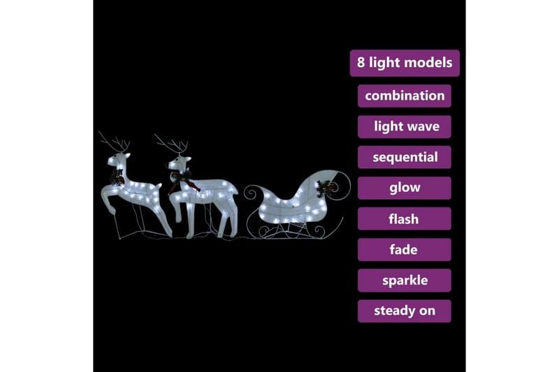 beBasic Reinsdyr og slede julepynt 60 lysdioder utendørs hvit - Interiør - Dekorasjon & innredningsdetaljer - Julepynt & juledekorasjon