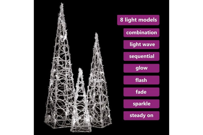 Dekorativt LED lyskjeglesett i akryl kald hvit 30/45/60cm - Interiør - Dekorasjon & innredningsdetaljer - Julepynt & juledekorasjon