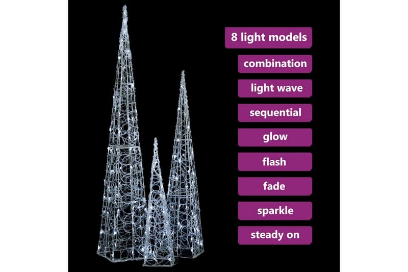 Dekorativt LED lyskjeglesett i akryl kald hvit 60/90/120cm - Interiør - Dekorasjon & innredningsdetaljer - Julepynt & juledekorasjon