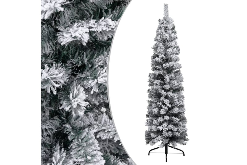 Slankt kunstig juletre med flokket snø grønn 150 cm PVC - Interiør - Dekorasjon & innredningsdetaljer - Julepynt & juledekorasjon - Plastjuletre