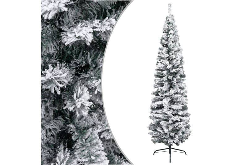 Slankt kunstig juletre med flokket snø grønn 210 cm PVC - Interiør - Dekorasjon & innredningsdetaljer - Julepynt & juledekorasjon - Plastjuletre