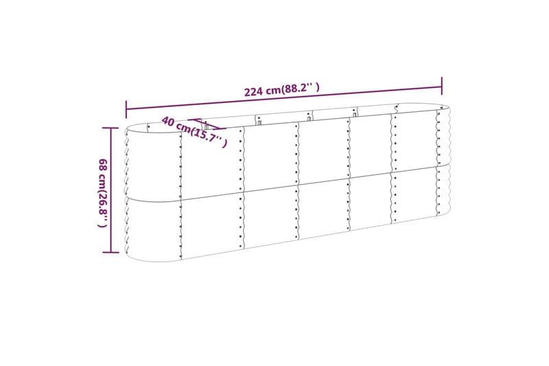 beBasic Plantekasse pulverlakkert stål 224x40x68 cm grønn - grÃ¸nn - Hagemøbler & utemiljø - Balkong & terrasse - Balkongdyrking - Blomsterkasser