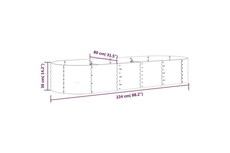 beBasic Plantekasse pulverlakkert stål 224x80x36 cm sølv - Silver - Hagemøbler & utemiljø - Balkong & terrasse - Balkongdyrking - Blomsterkasser