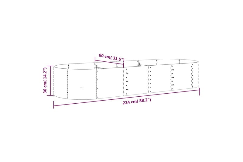 beBasic Plantekasse pulverlakkert stål 224x80x36 cm grå - GrÃ¥ - Hagemøbler & utemiljø - Balkong & terrasse - Balkongdyrking - Blomsterkasser