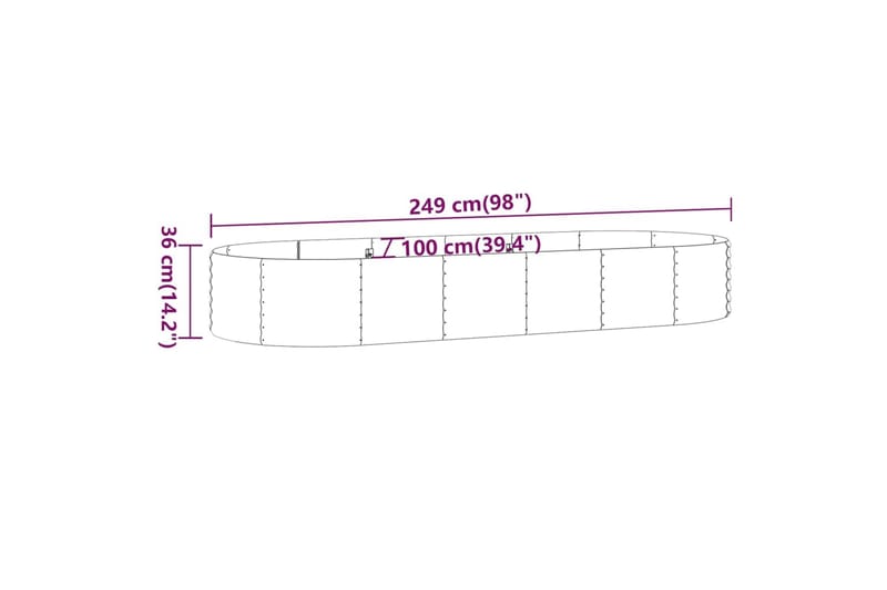 beBasic Plantekasse pulverlakkert stål 249x100x36 cm grå - GrÃ¥ - Hagemøbler & utemiljø - Balkong & terrasse - Balkongdyrking - Blomsterkasser