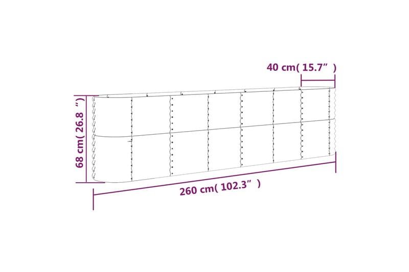 beBasic Plantekasse pulverlakkert stål 260x40x68 cm sølv - Silver - Hagemøbler & utemiljø - Balkong & terrasse - Balkongdyrking - Blomsterkasser