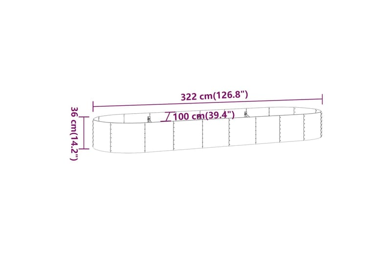 beBasic Plantekasse pulverlakkert stål 322x100x36 cm grønn - grÃ¸nn - Hagemøbler & utemiljø - Balkong & terrasse - Balkongdyrking - Blomsterkasser