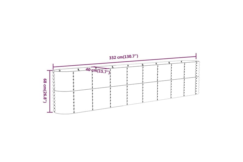 beBasic Plantekasse pulverlakkert stål 332x40x68 cm sølv - Silver - Hagemøbler & utemiljø - Balkong & terrasse - Balkongdyrking - Blomsterkasser