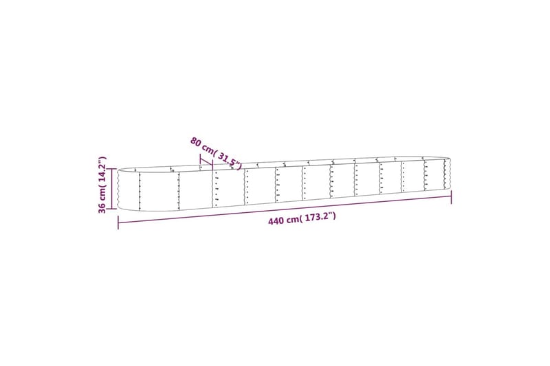 beBasic Plantekasse pulverlakkert stål 440x80x36 cm grå - GrÃ¥ - Utepotter - Blomsterkasser