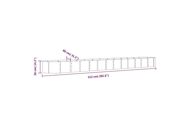 beBasic Plantekasse pulverlakkert stål 512x80x36 cm grå - GrÃ¥ - Utepotter - Blomsterkasser