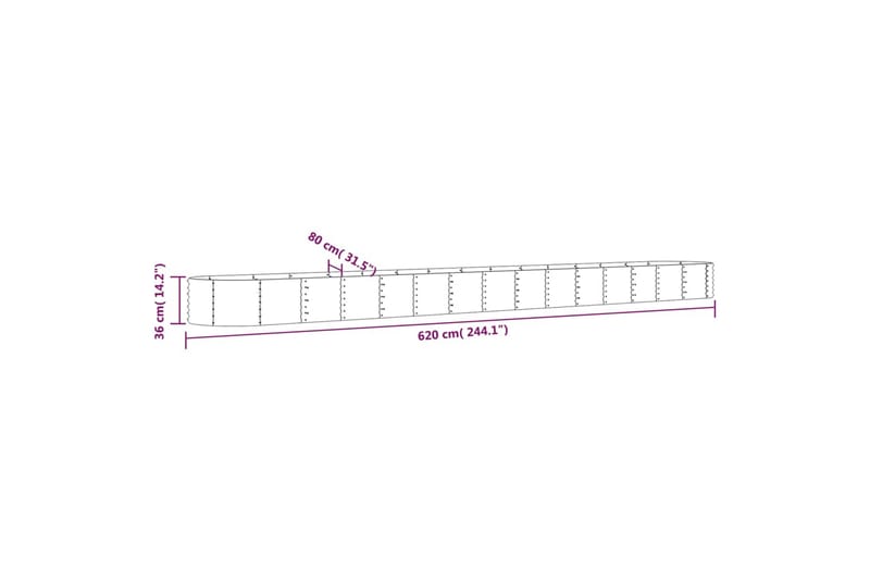 beBasic Plantekasse pulverlakkert stål 620x80x36 cm grå - GrÃ¥ - Utepotter - Blomsterkasser