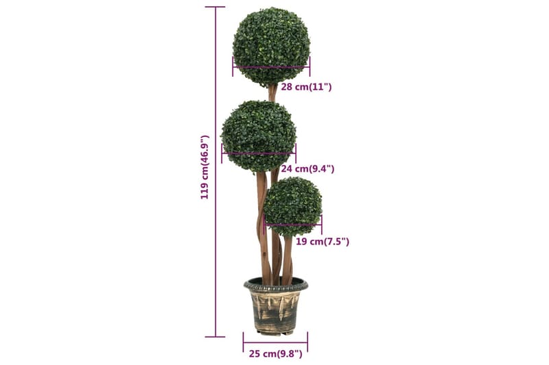 Kunstig buksbomplante med potte ballformet 119 cm grønn - grønn - Interiør - Dekorasjon & innredningsdetaljer - Pyntegjenstander - Blomsterdekorasjon