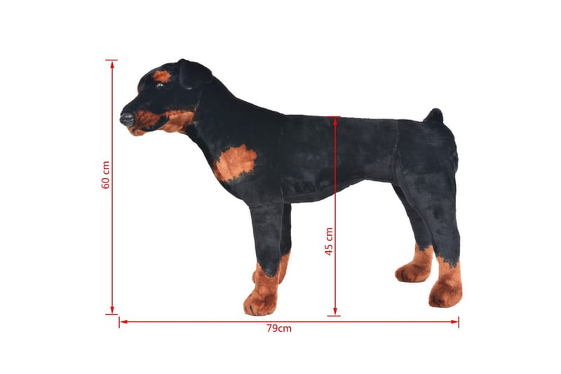 Stående lekehund rottweiler plysj svart og brun XXL - Svart - Interiør - Innredning til barnerom - Dekorasjon til barnerom