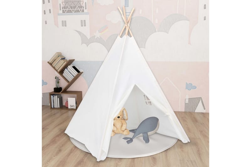 Tipi-telt for barn med pose ferskenhud hvit 120x120x150 cm - Hvit - Interiør - Innredning til barnerom - Leketelt & tipitelt barnerom