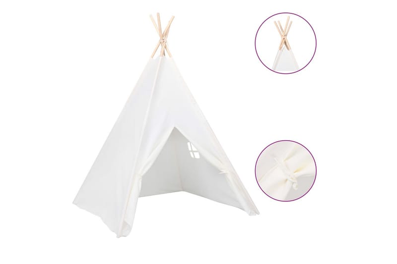 Tipi-telt for barn med pose ferskenhud hvit 120x120x150 cm - Hvit - Interiør - Innredning til barnerom - Leketelt & tipitelt barnerom