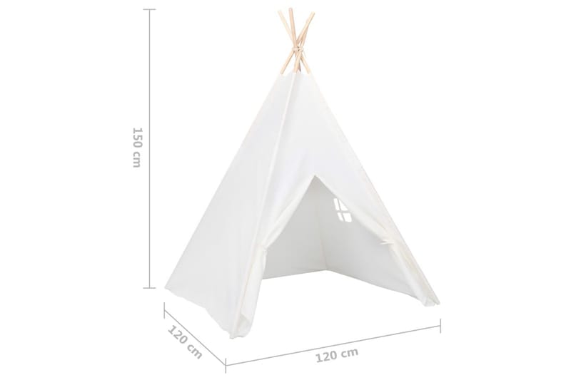 Tipi-telt for barn med pose ferskenhud hvit 120x120x150 cm - Hvit - Interiør - Innredning til barnerom - Leketelt & tipitelt barnerom