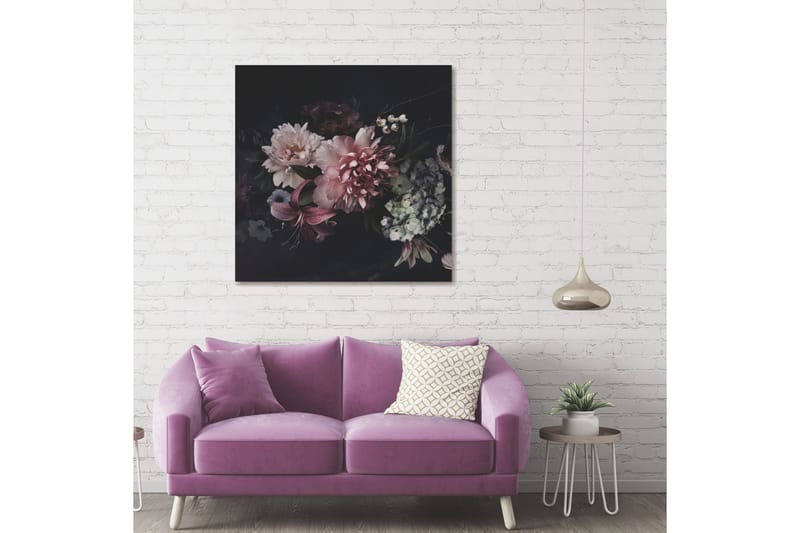 Akrylbilde Flowers III Glass/Svart/Rosa - 80x80 cm - Interiør - Maleri & posters - Lerretsbilder