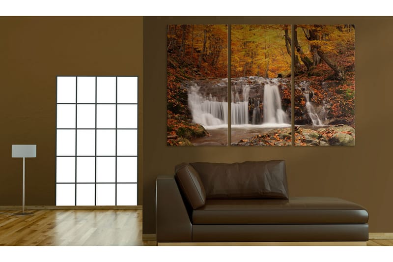 Bilde A waterfall in the middle of fall trees 90x60 - Artgeist sp. z o. o. - Interiør - Maleri & posters - Lerretsbilder